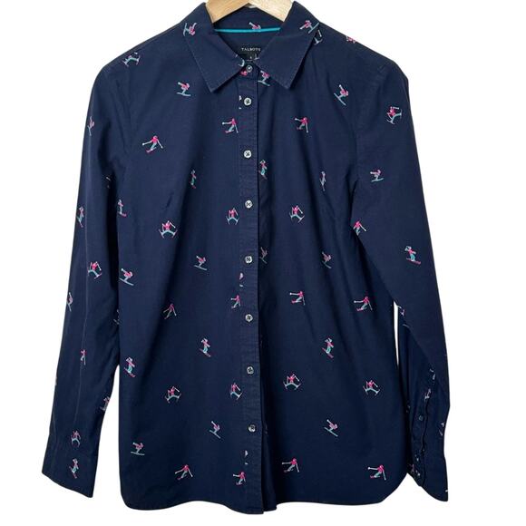 Talbots Size Small Navy Blue Oxford Shirt with Embroidered Skiers - Picture 2 of 7